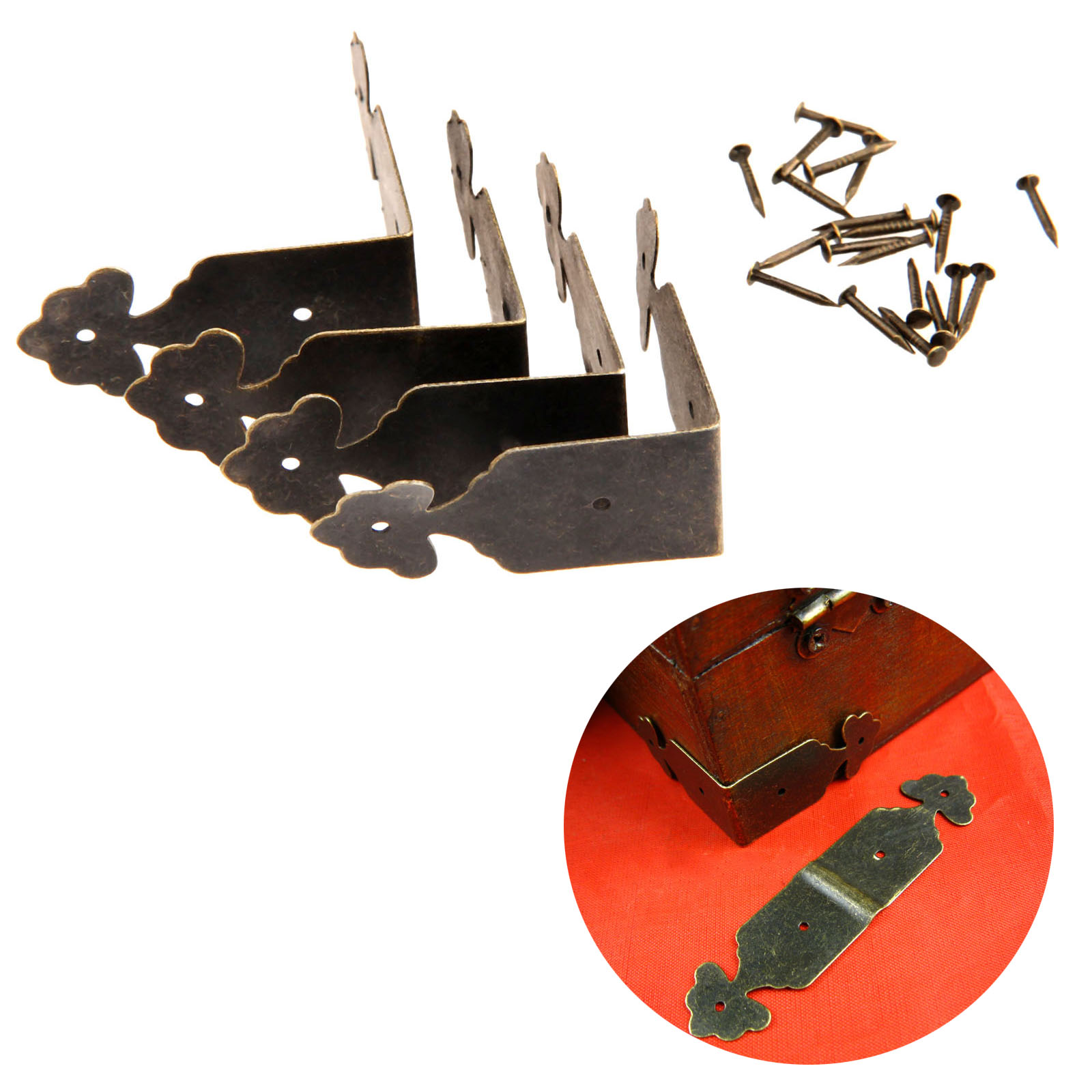 Furniture Hardware Covers - 4pcs ตัวป้องกันมุมเหล็กดอกไม้ Bracket กล่องครอบคลุมโต๊ะขา Antique Bronze