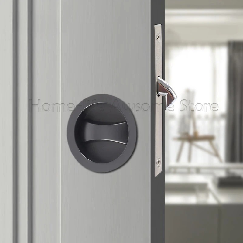 Zinc Furniture Hardware - เลื่อนประตูล็อคโมเดิร์นที่มองไม่เห็นโลหะผสมสังกะสีตะขอวงกลมซ่อนตะขอฝังซ่อนจับบ้านไม่มีกุญแจสําหรับห้องน้ําห้องนอน