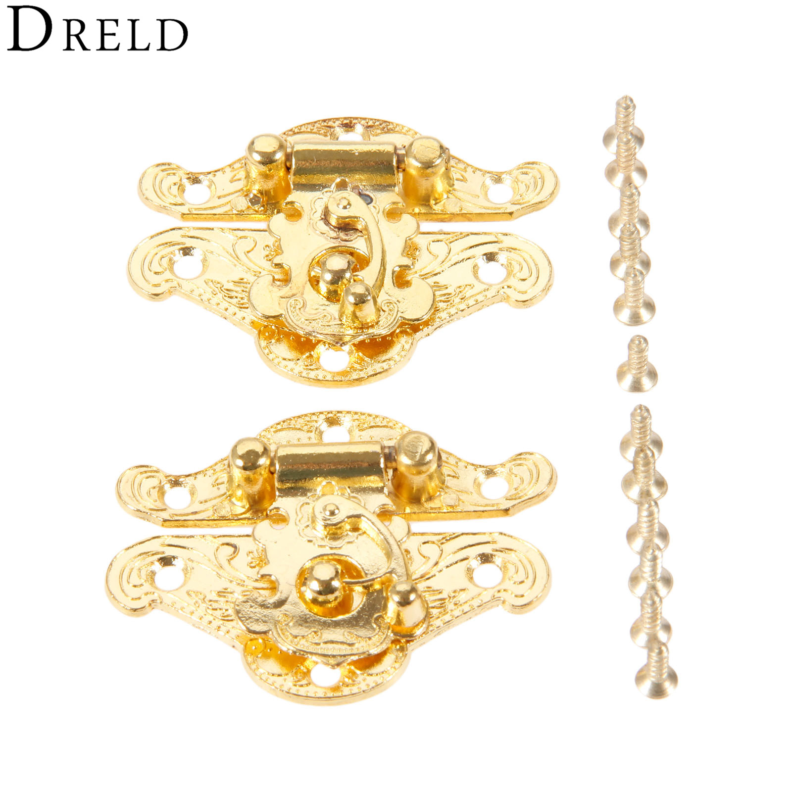Furniture Hardware Suppliers - DRELD 2Pcs ทองโบราณกล่อง Latch Hasps ล็อค