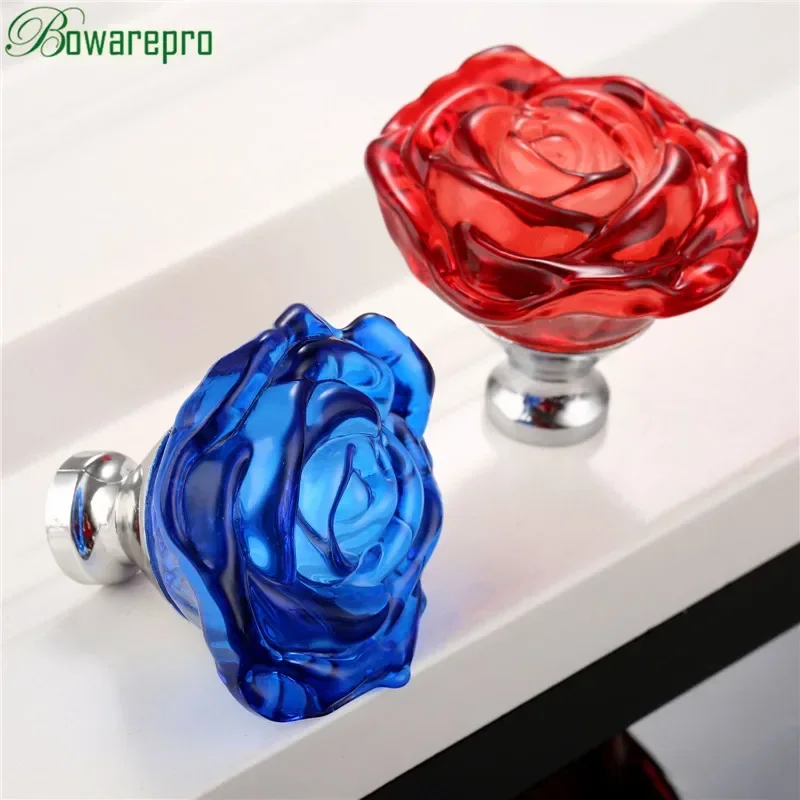 Furniture Hardware Knobs - Bowarepro 50 มม.คริสตัลRoseแก้วจับตู้ลิ้นชักดึงตู้เสื้อผ้าครัวเฟอร์นิเจอร์ฮาร์ดแวร์Knobs Handles