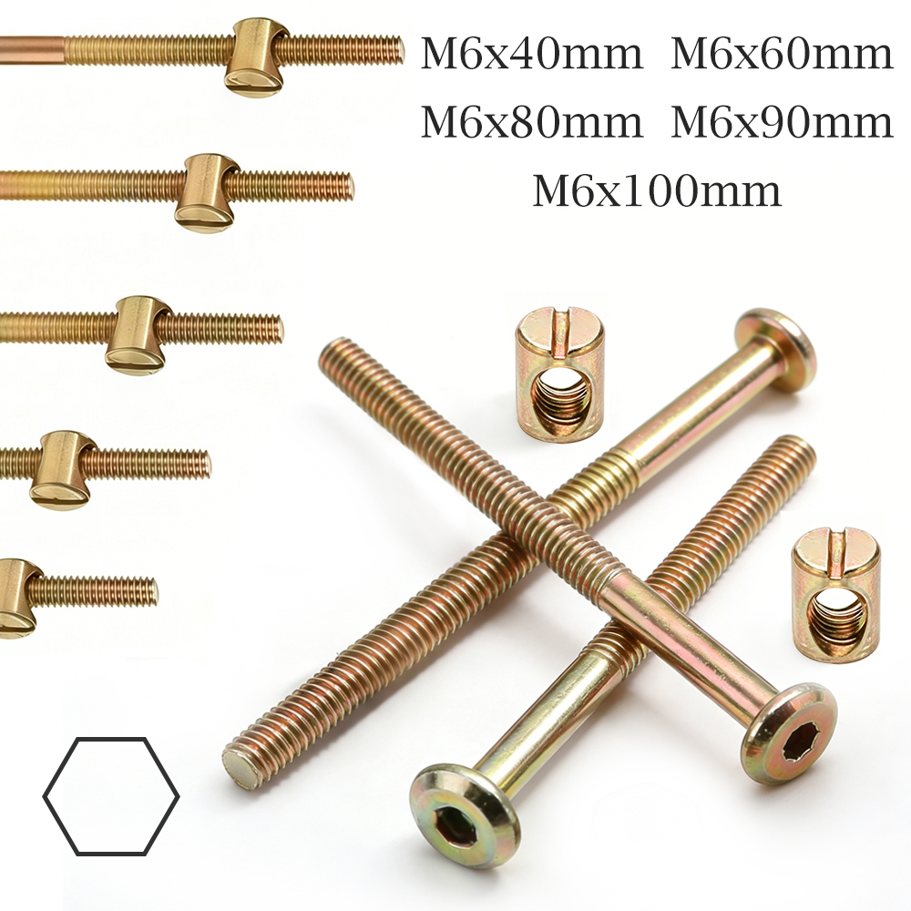 Furniture Hardware Barrel Nut - 10 ชิ้น M6 สกรูหัวหกเหลี่ยมสำหรับเฟอร์นิเจอร์, 40-100 มม.