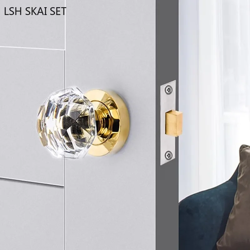 Zinc Furniture Hardware - มือจับประตูแบบพกพาล็อคด้านเดียวหรูหราน้ำหนักเบาแบบมองไม่เห็นล็อคประตูสีทองในร่มผนังลูกโลกล็อคมือจับประตูคริสตัล