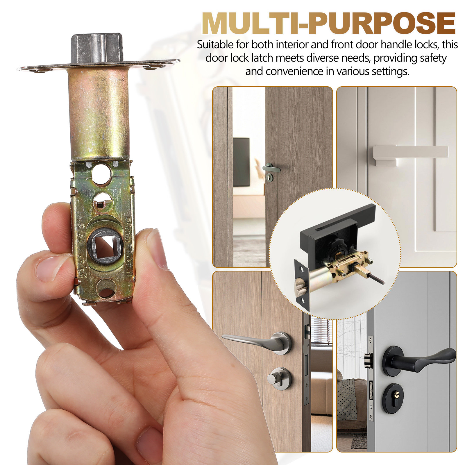 Zinc Furniture Hardware - อุปกรณ์ล็อคประตูแบบปรับได้ อะไหล่ล็อคอเนกประสงค์ ชุดล็อคเดดโบลท์ มือจับประตูด้านหน้าภายใน อุปกรณ์จับประตู